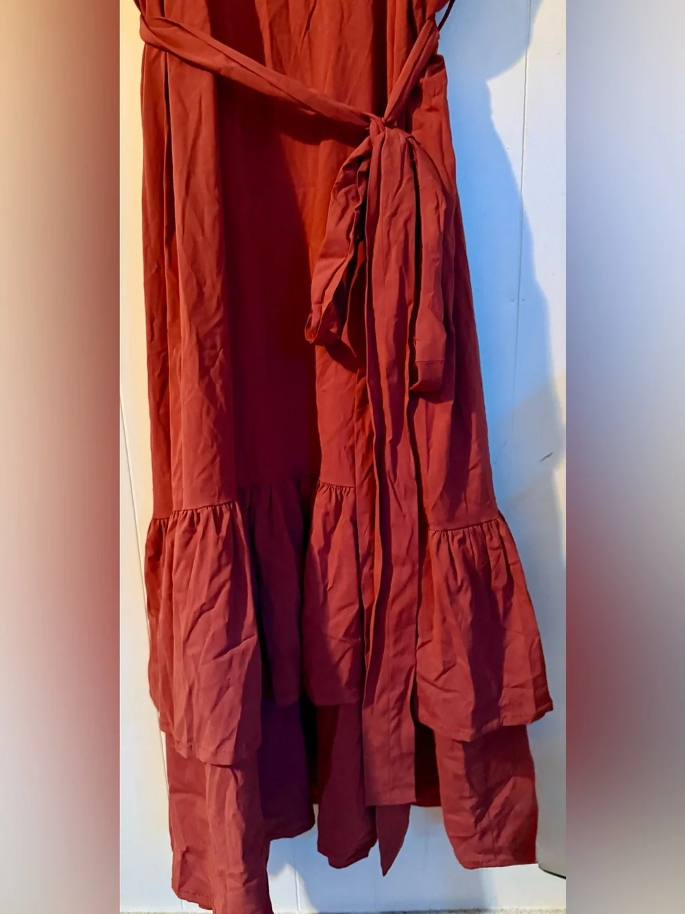 Two-Tone Floral Button Front Midi Dress in Rust and Olive, XL - Picture 4 of 7